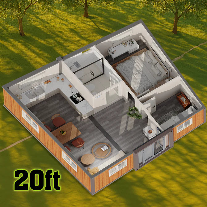 20ft Foldable 2-Bedroom Container Home — Expandable Modular Prefab House