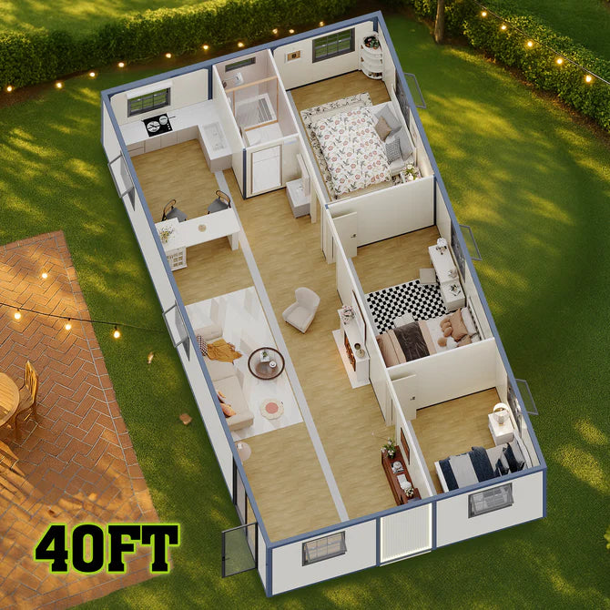 40ft Foldable 3-Bedroom Container House — Expandable Modular Prefab Home