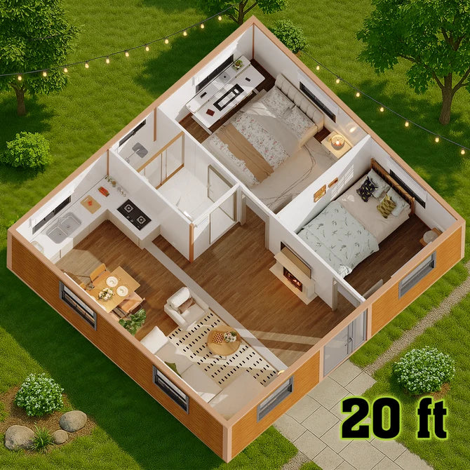 Modern 20ft 2-Bedroom Folding House — Portable Prefab Container Home