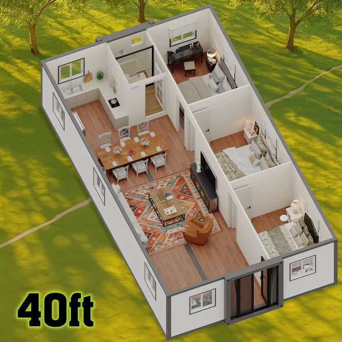 40ft Foldable 3-Bedroom Container House — Modular Prefab Home with Kitchen & Bath
