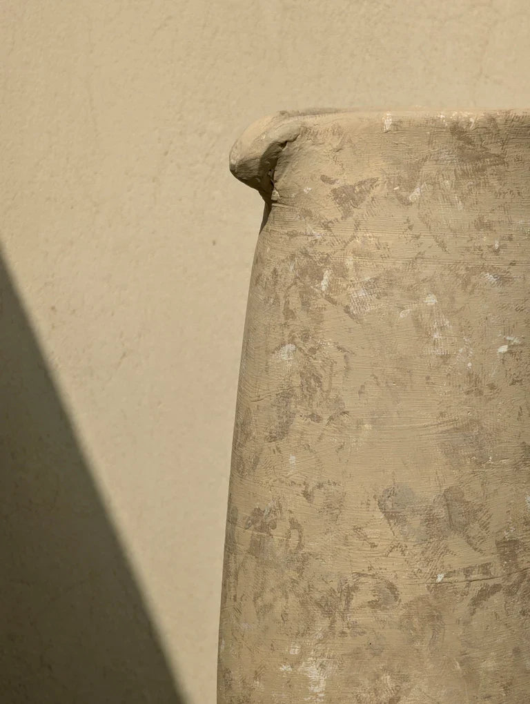 Nureyaa Vestige Beige Ceramic Vase, 10" tall, 7" wide, handmade vintage jug decor