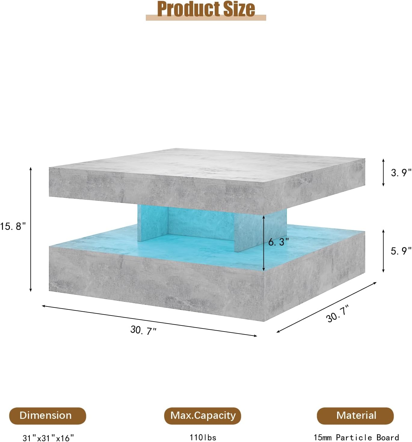 Wrought Studio Gray Coffee Table with Storage & 20-Color RGB LED Light