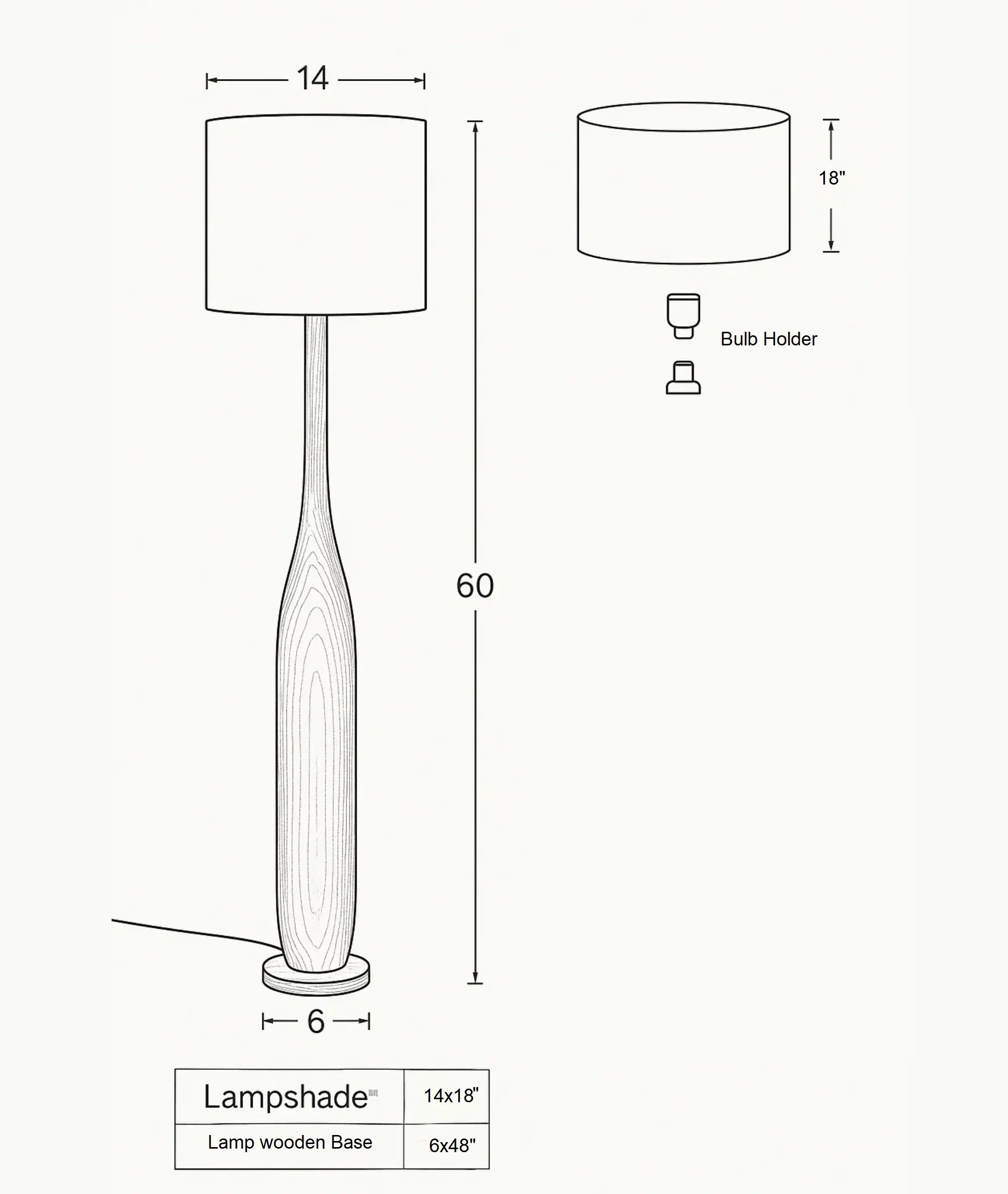 Nureyaa Briar Floor Lamp, 63" tall, 6" wood base, linen shade, handmade decor Black