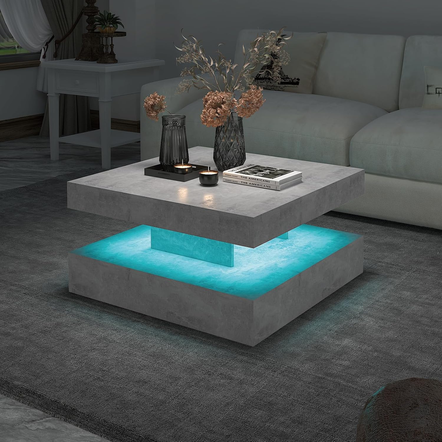 Wrought Studio Gray Coffee Table with Storage & 20-Color RGB LED Light