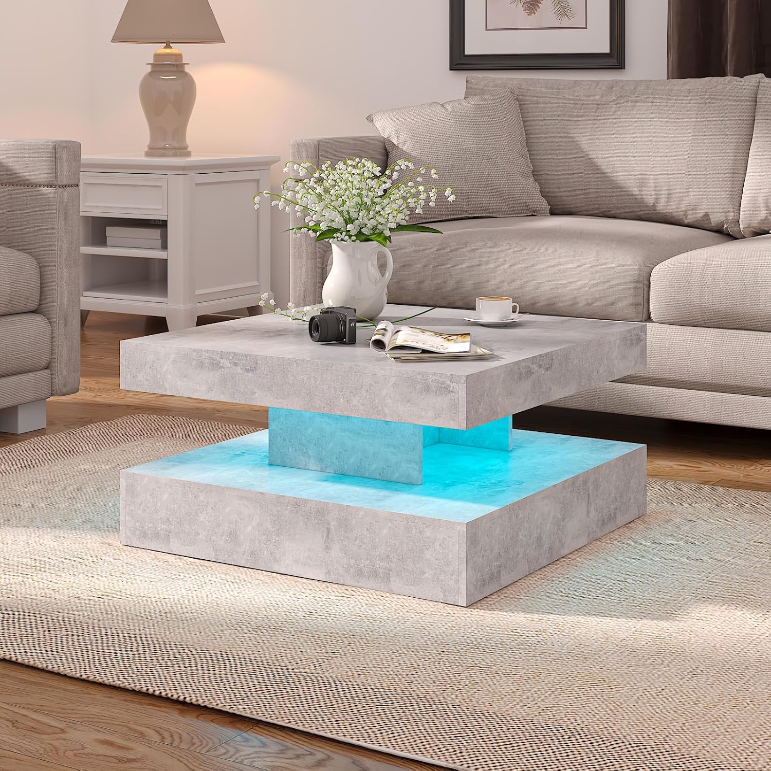 Wrought Studio Gray Coffee Table with Storage & 20-Color RGB LED Light