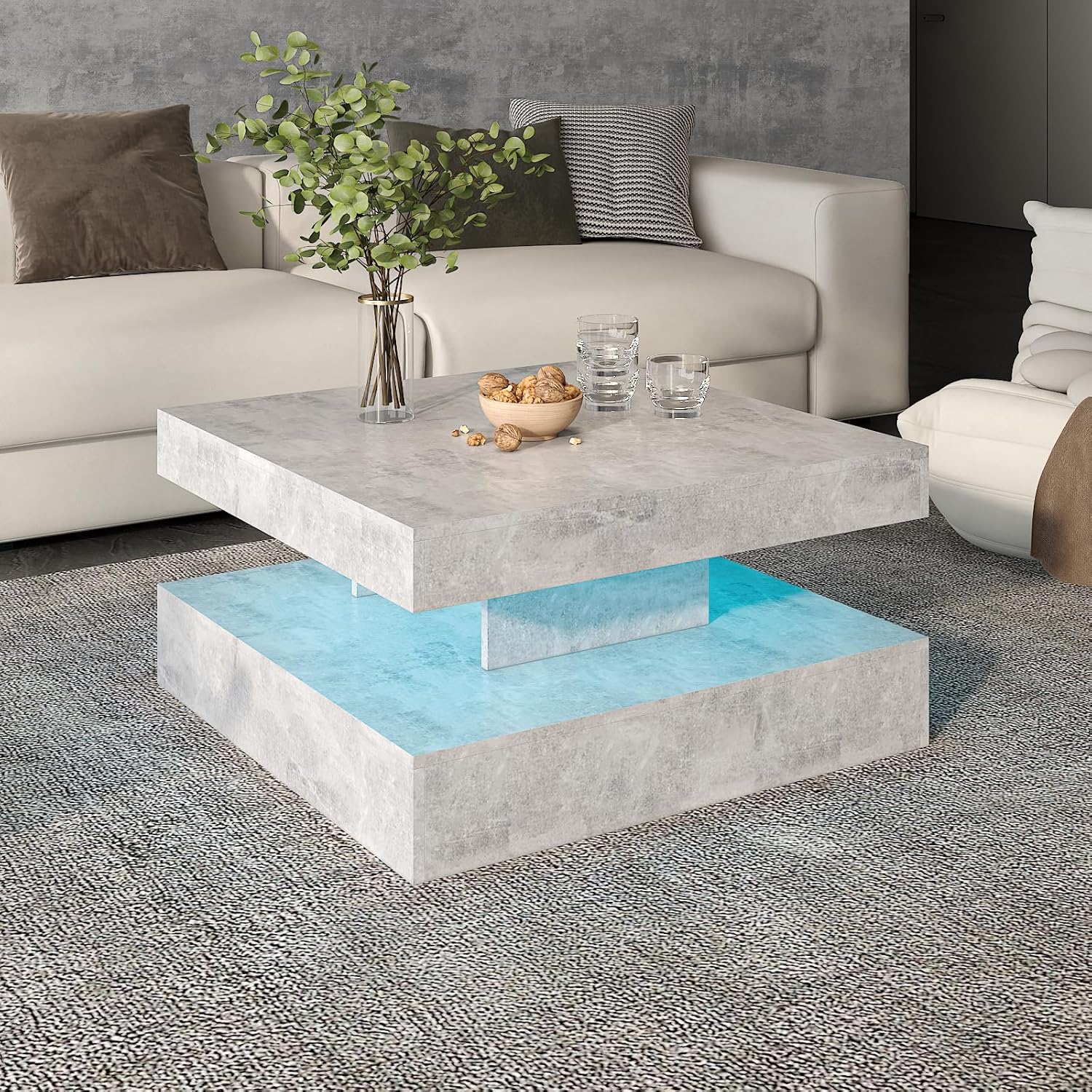 Wrought Studio Gray Coffee Table with Storage & 20-Color RGB LED Light