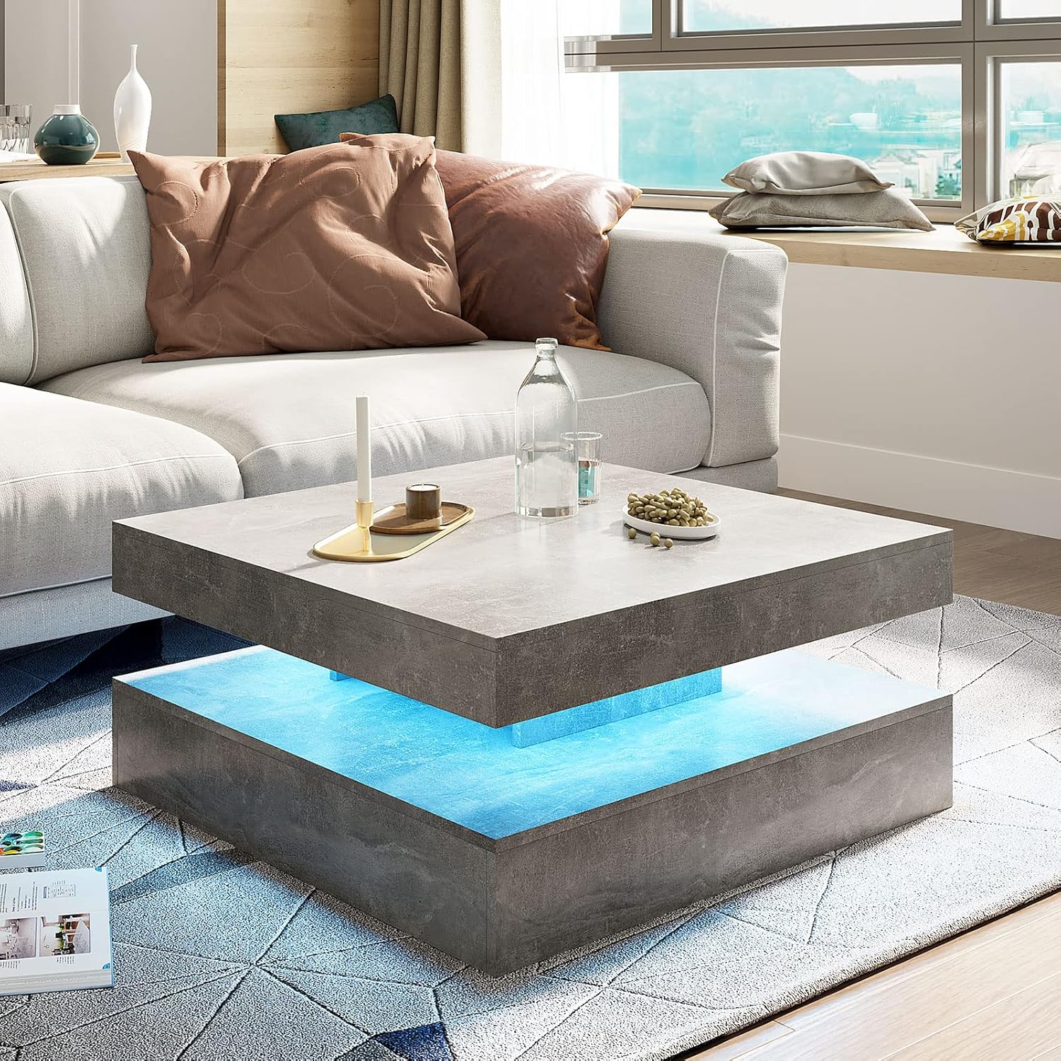 Wrought Studio Gray Coffee Table with Storage & 20-Color RGB LED Light