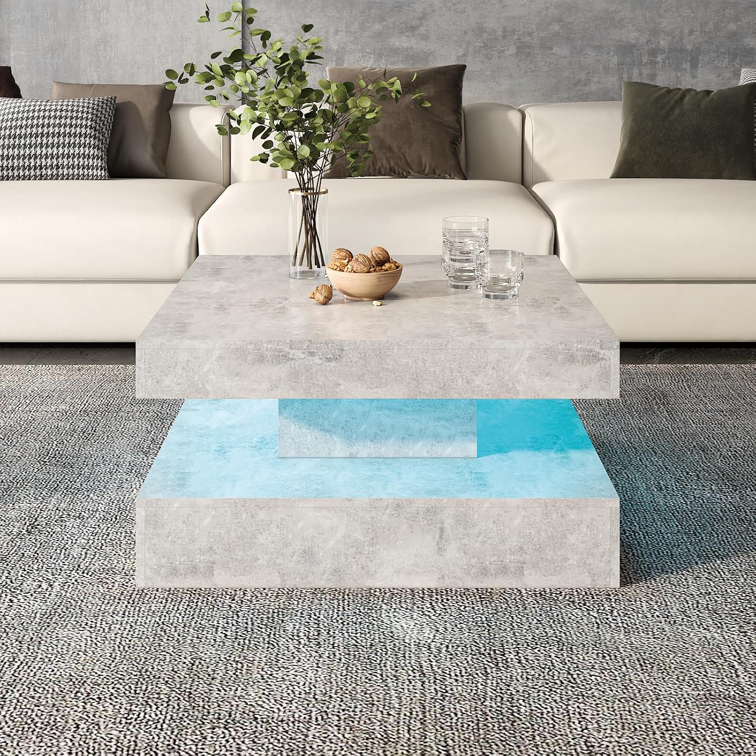 Wrought Studio Gray Coffee Table with Storage & 20-Color RGB LED Light