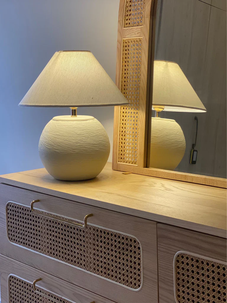 Handcrafted terracotta lamp with cream shade – 17.2 inch
