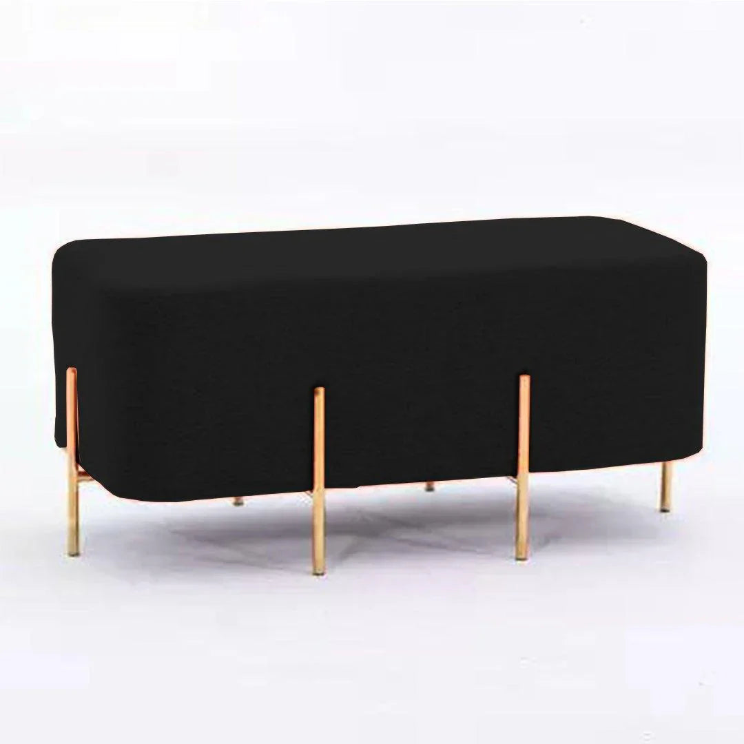 Black bench with gold legs on a white background