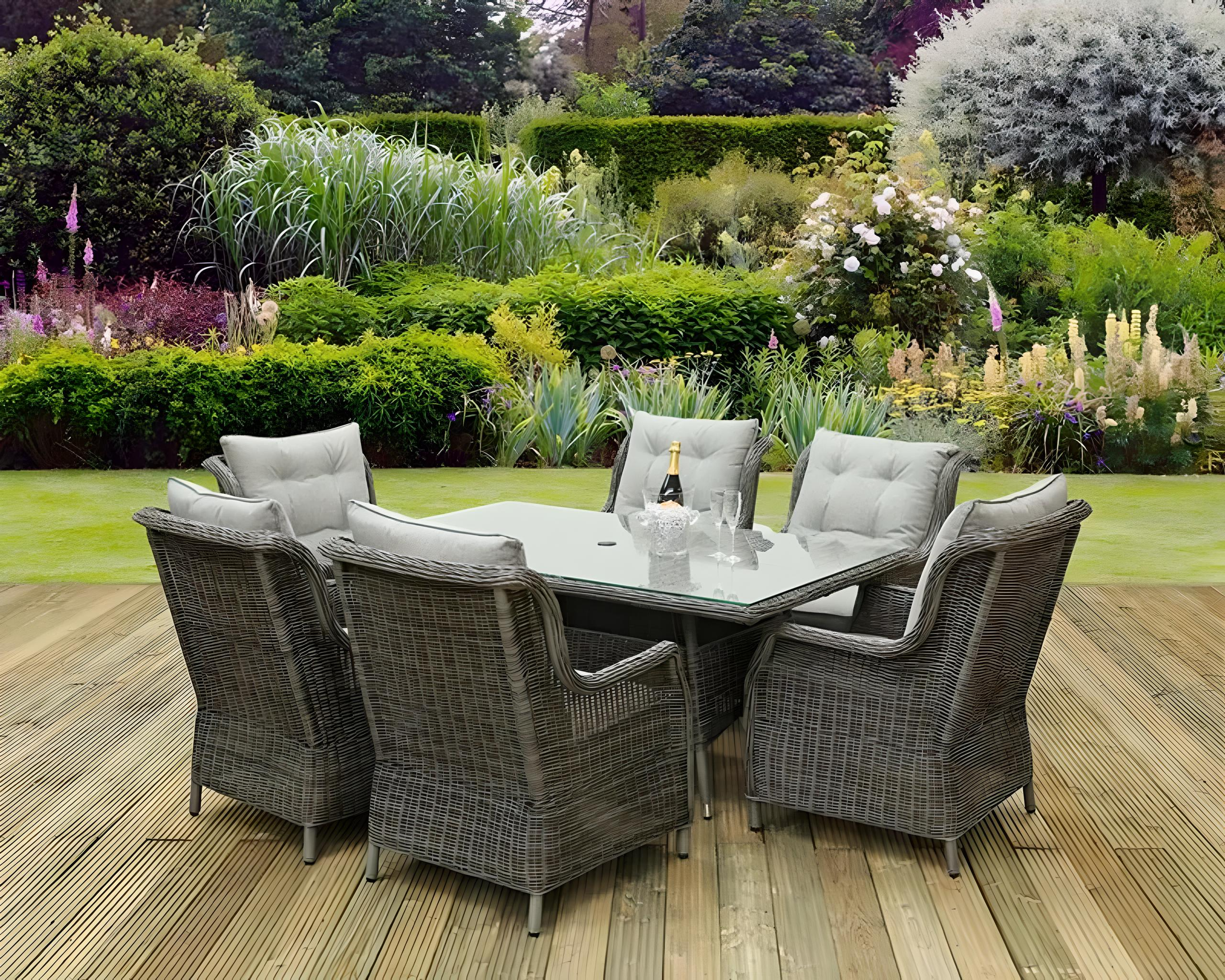 Dining Sets Outdoor Space Saving Rattan Chairs with Glass Table Set of 7