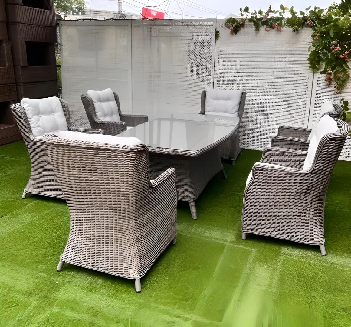 Dining Sets Outdoor Space Saving Rattan Chairs with Glass Table Set of 7