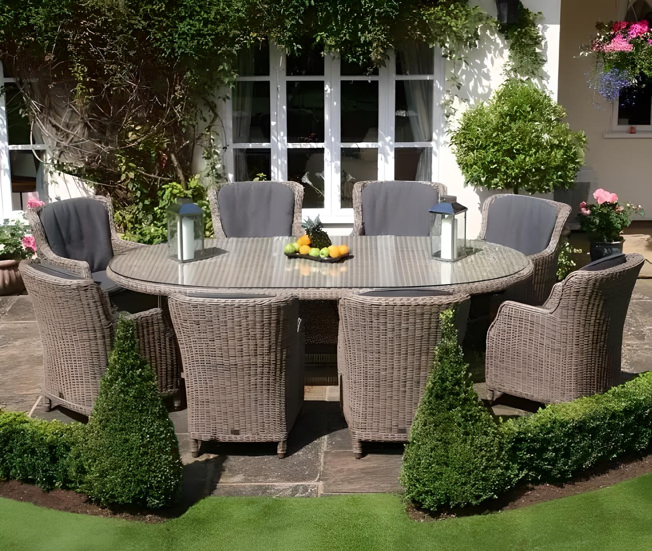 Dining Sets Outdoor Space Saving Rattan Chairs with Glass Table Set of 7