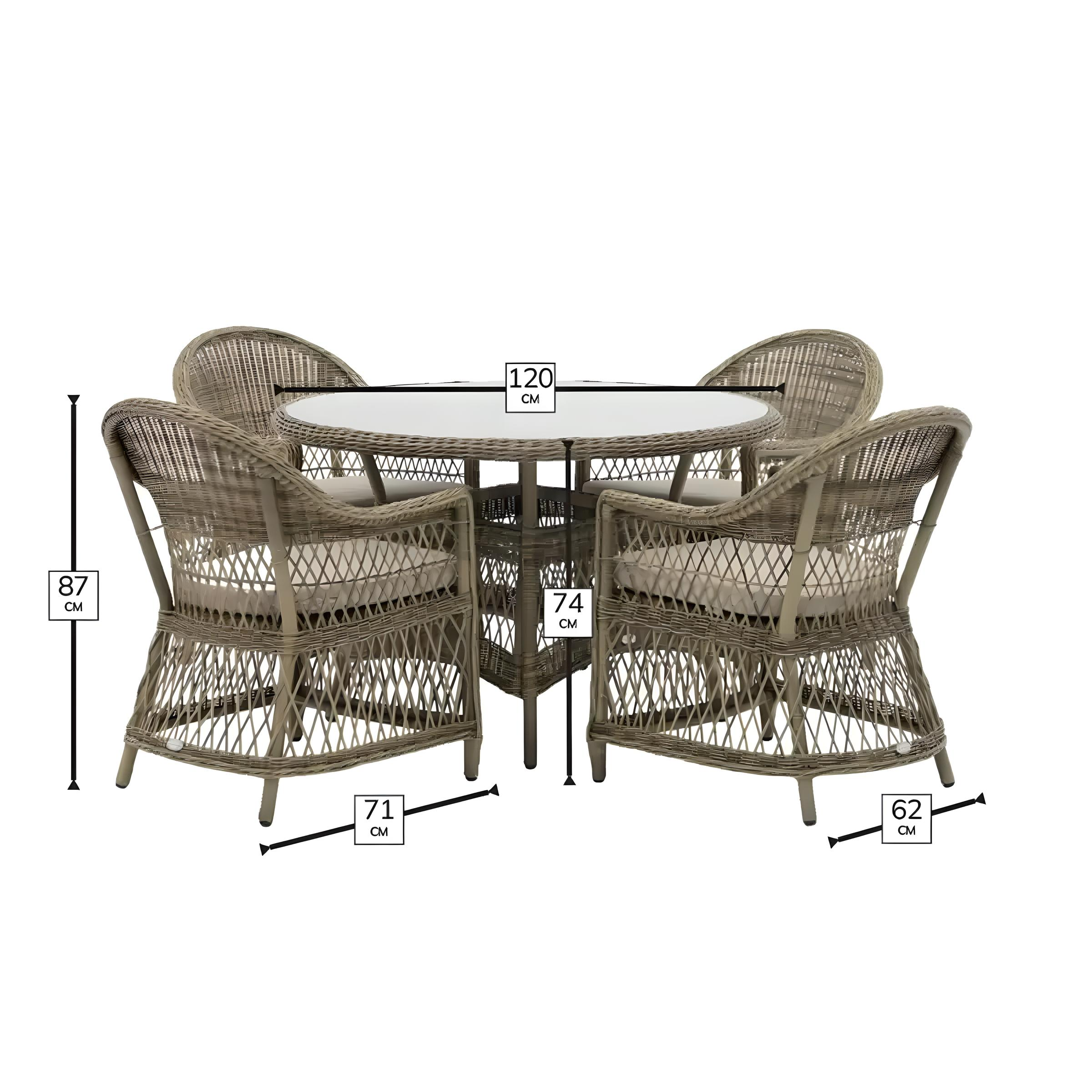 Round rattan weave dining set of 4