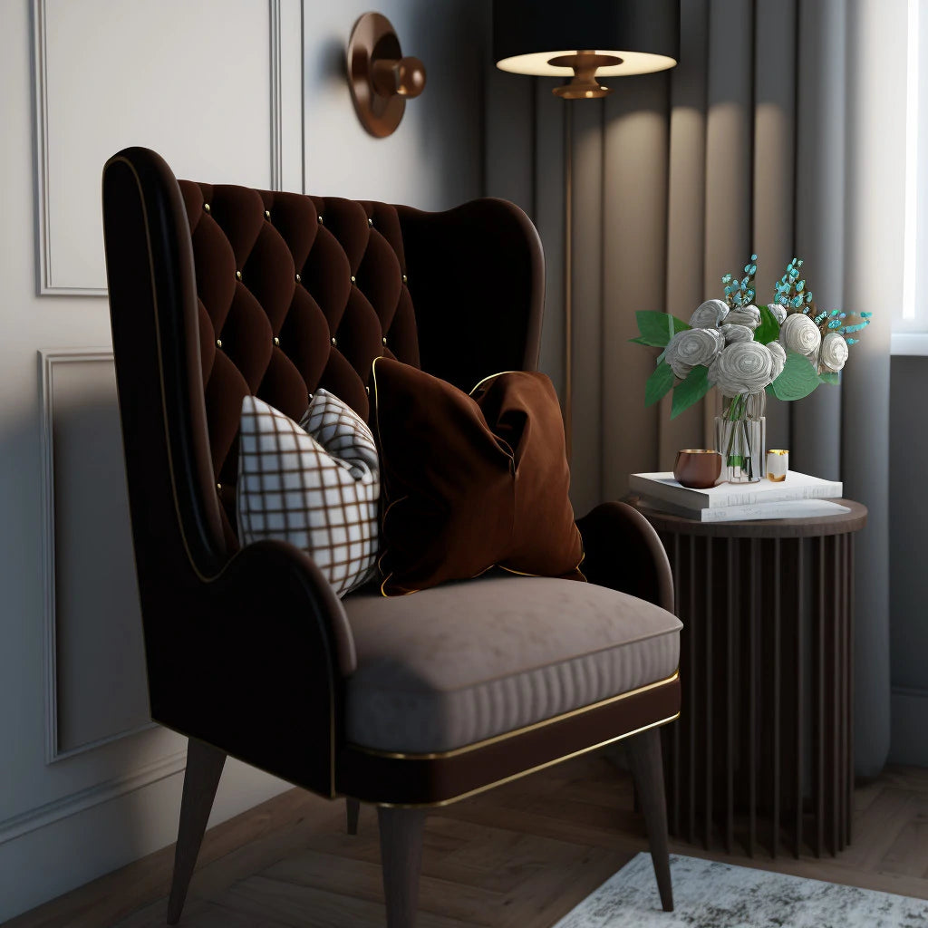 Decorative armchair with pillows in a stylish room setting