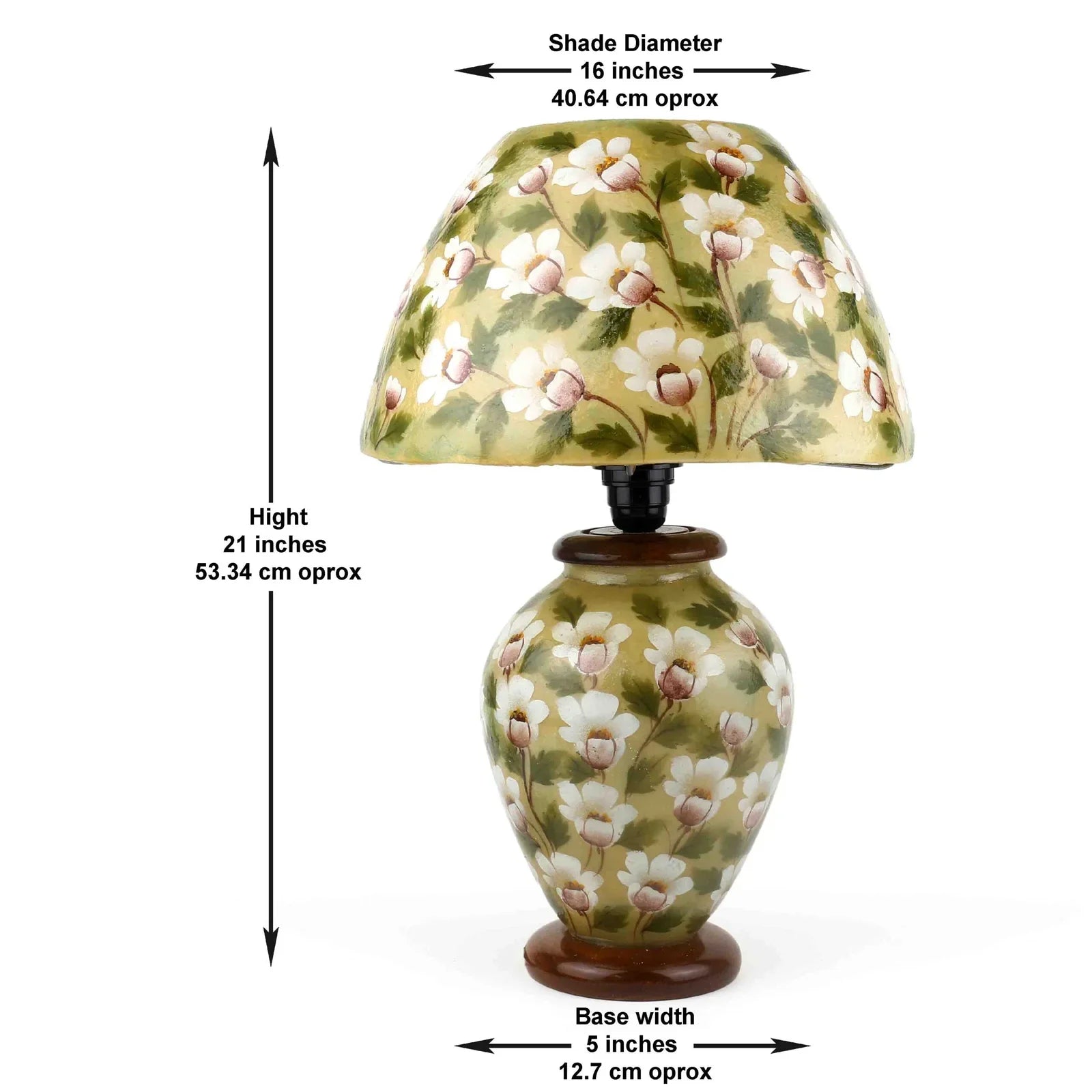 Floral Handpainted & Handmade Camel Skin Lamp with Pine Wood Base