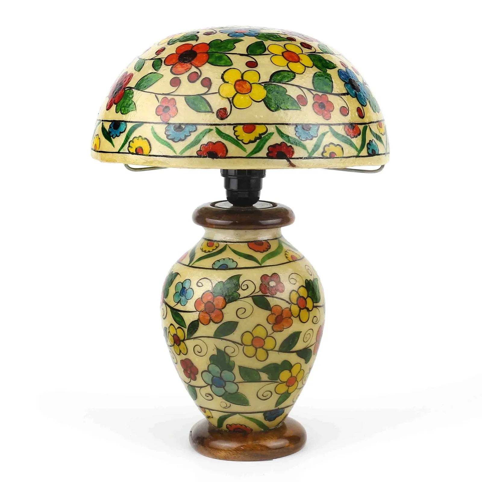 Multi Colour Mushroom Lamp – Handcrafted Camel Leather with Wood Base
