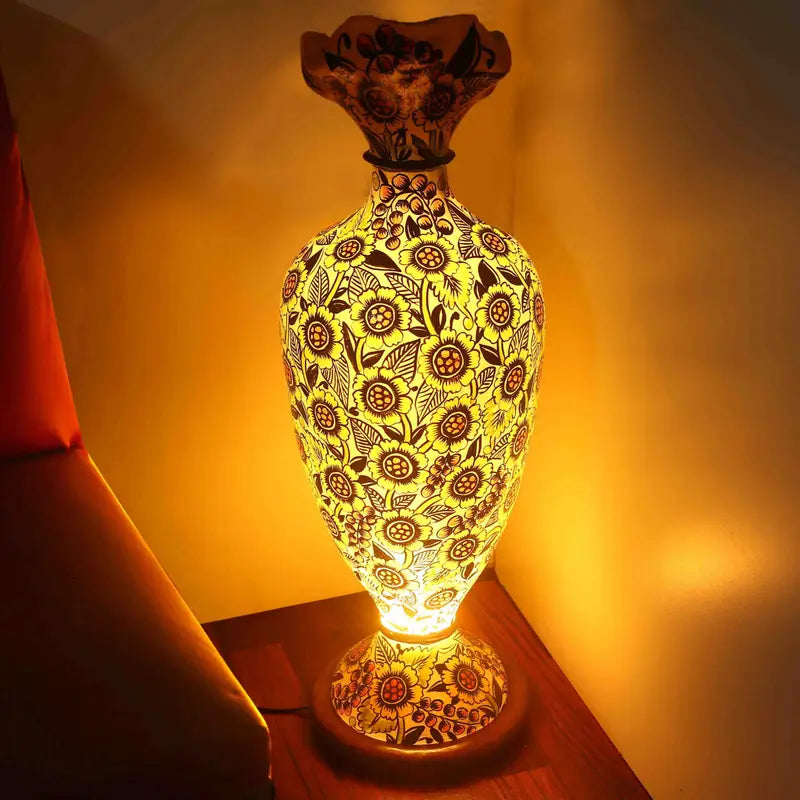 Illimunated Vase Camel Skin Floor Corner Lamp