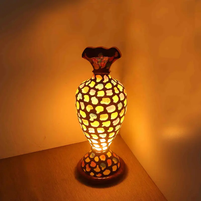 Illimunated Vase Camel Skin Shelf and Floor Lamp