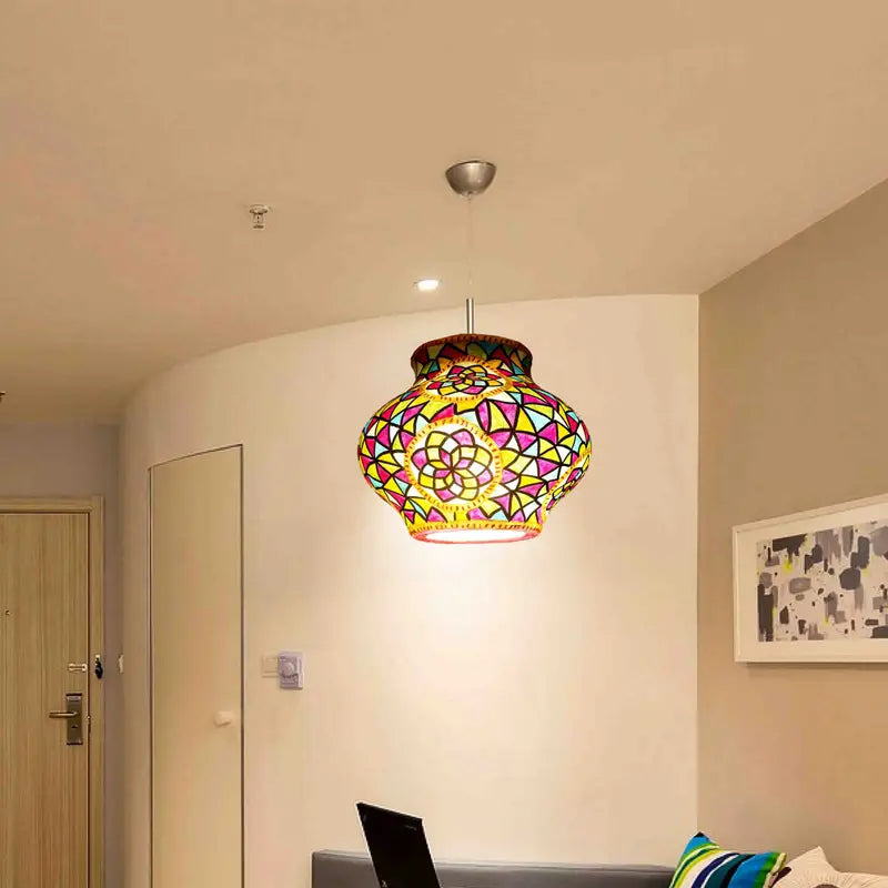 Pendant Ceiling Lamp Aesthically Handpainted on Camel Skin