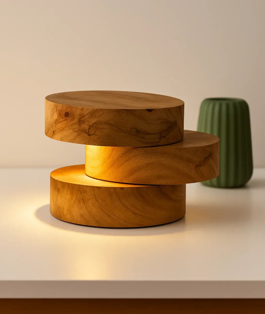 Nureyaa Wooden Log Cutting Lamp, 24cm, Teak Finish