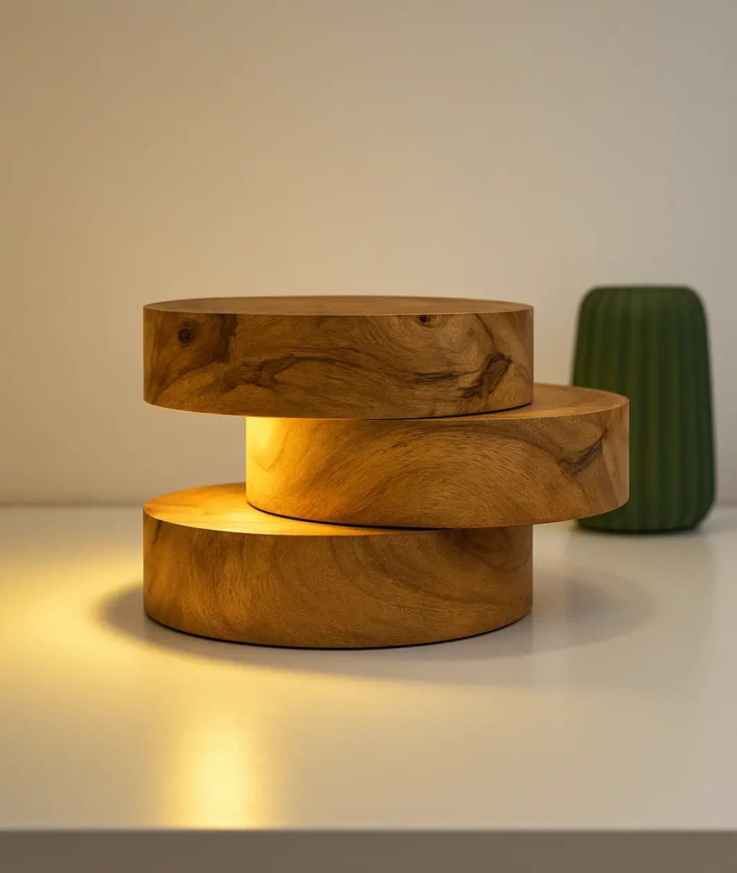 Nureyaa Wooden Log Cutting Lamp, 24cm, Teak Finish