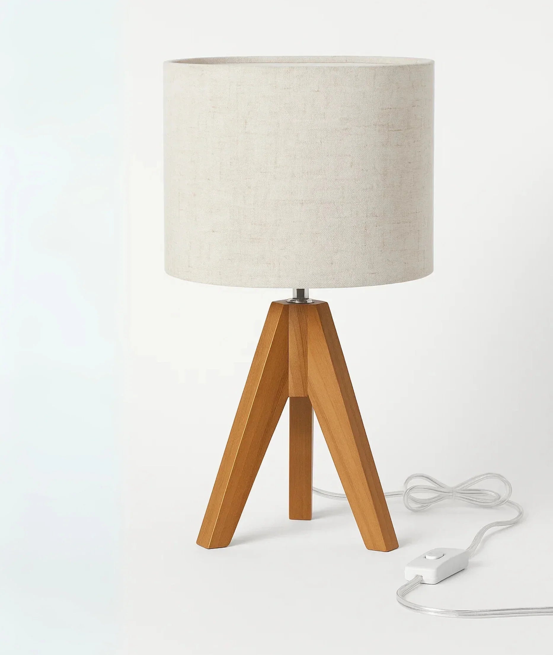Dewenwils Tripod Wooden Lamp – 18" with Linen Shade by Nureyaa