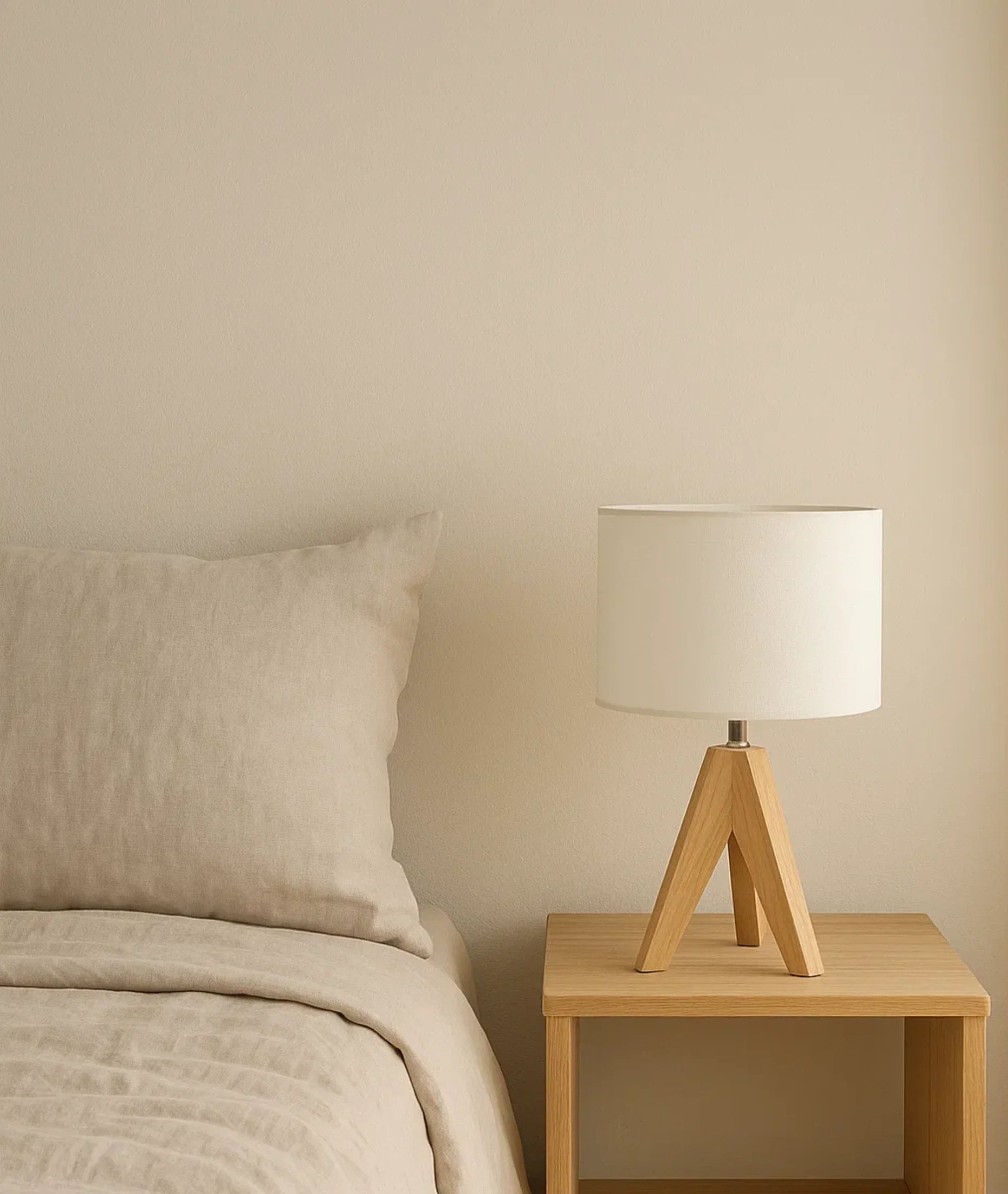 Dewenwils Tripod Wooden Lamp – 18" with Linen Shade by Nureyaa
