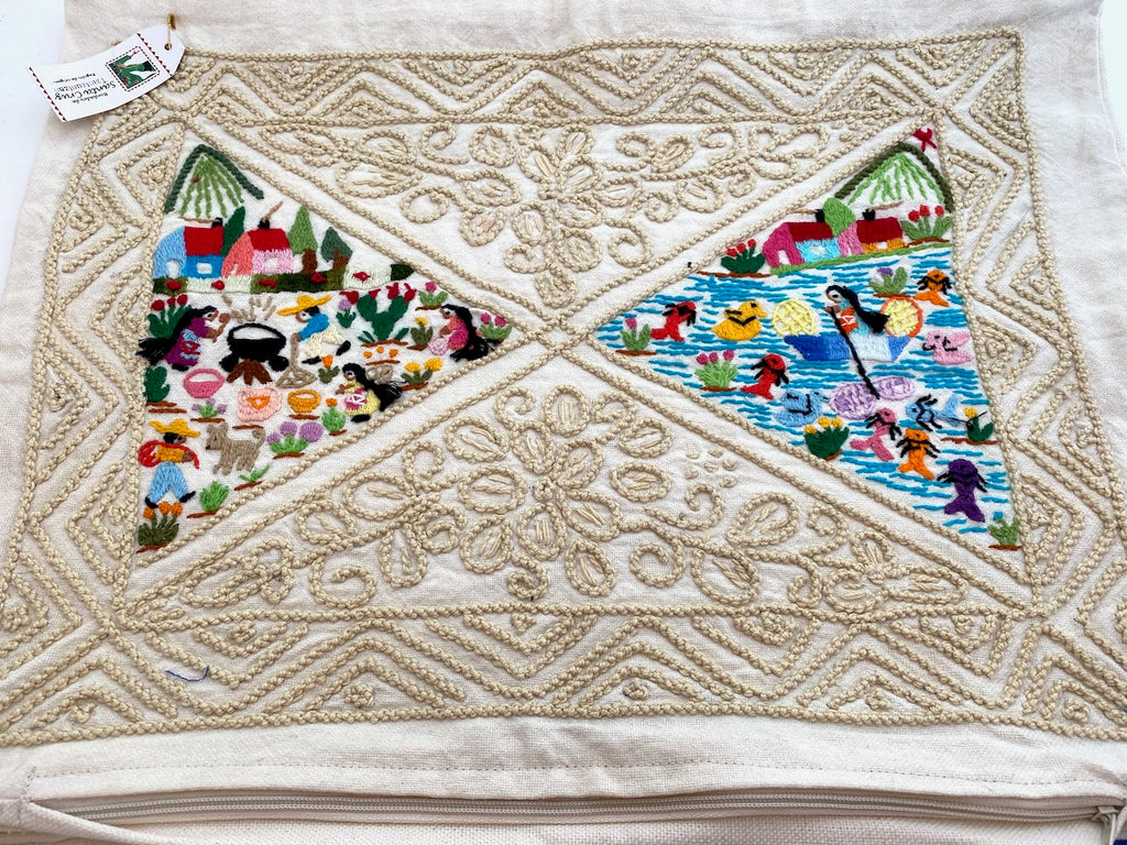 Embroidered fabric with colorful fish designs on a textured background Style B