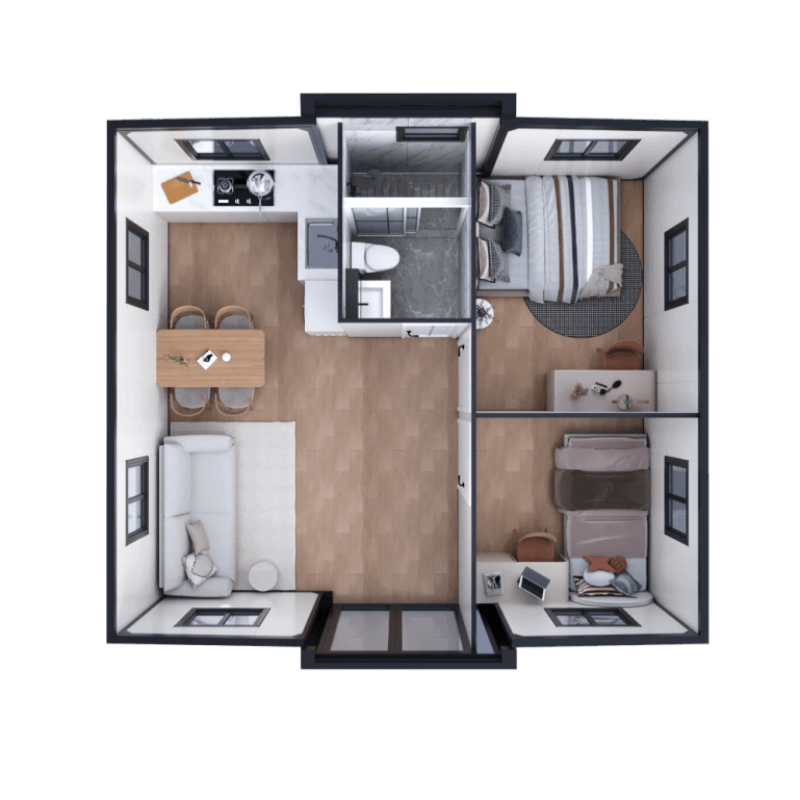 20ft Foldable 2-Bedroom Container Home — Expandable Prefab House for ADU & Rental