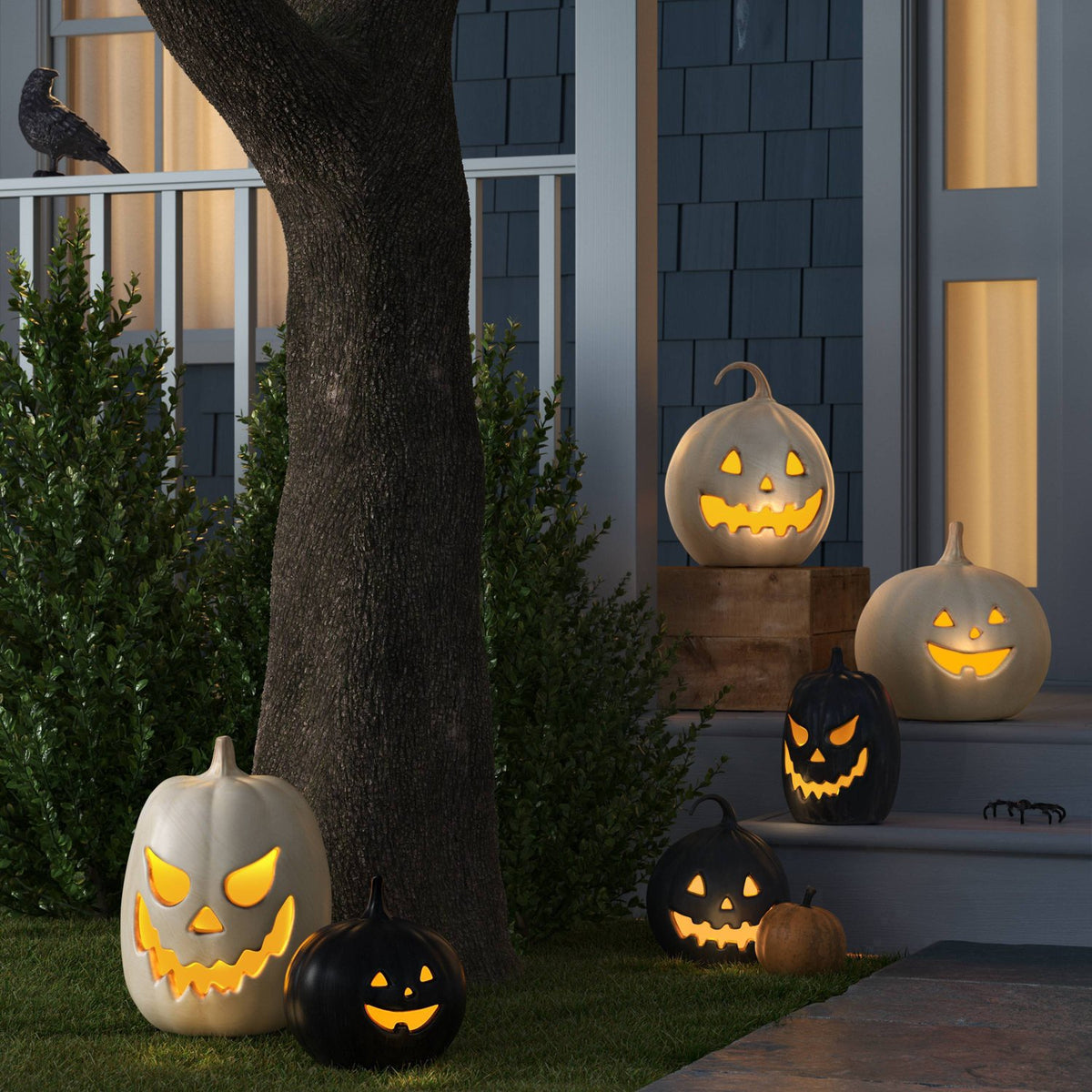14 Inch Lit Jack-O'-Lantern Pumpkin with Timer, Off-White - image 2