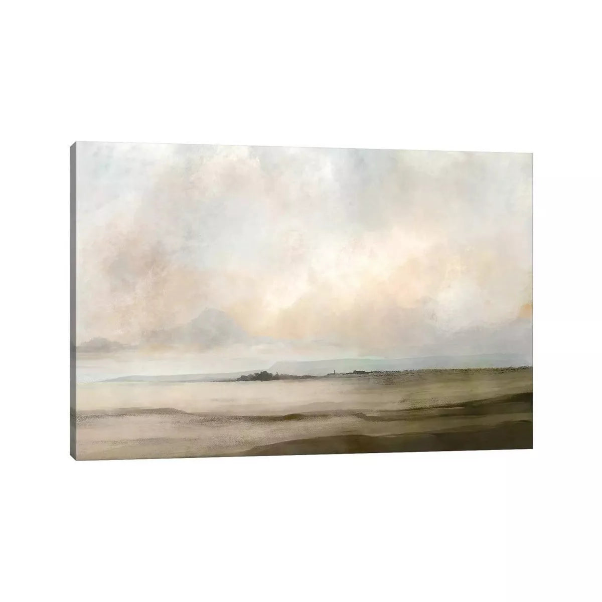 Canvas print of a landscape with a cloudy sky and rolling hills.