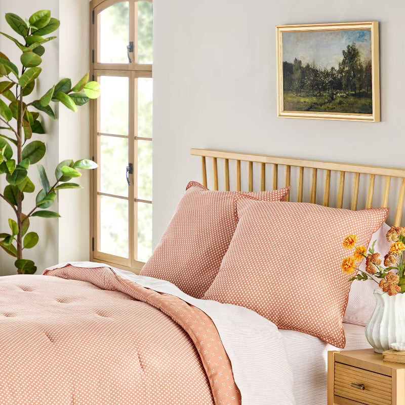 Rust Block Pattern Euro Square Throw Pillow