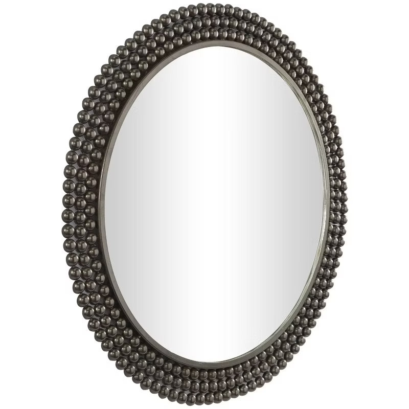 Metal Round with Beaded Detailing Wall Mirror Black