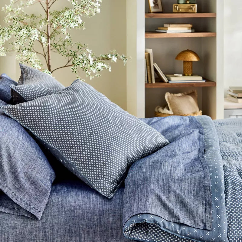 Blue Block Pattern Euro Square Throw Pillow