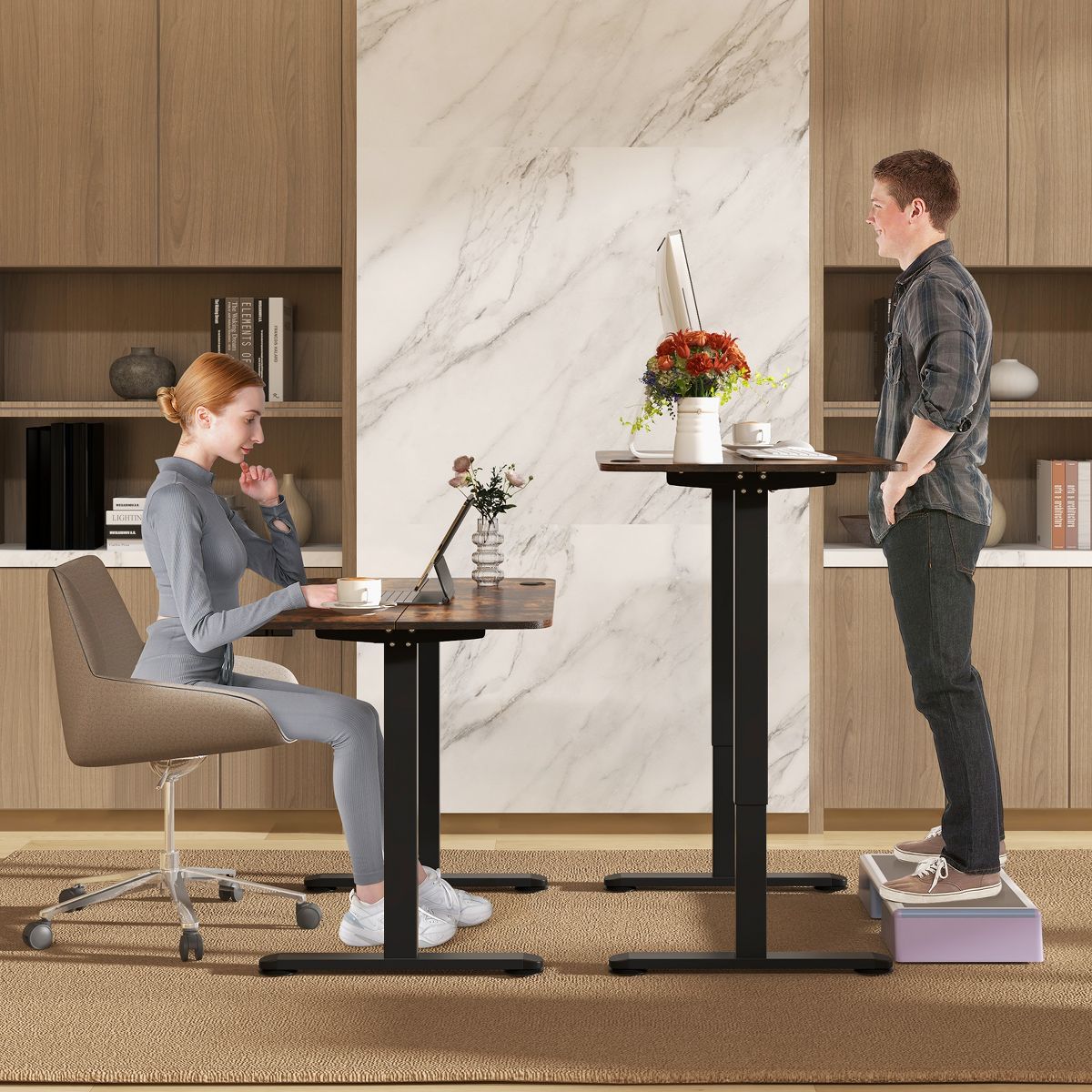 Costway Electric Standing Desk Rustic Brown