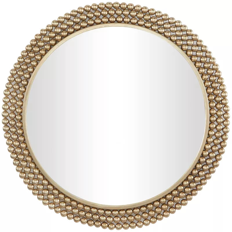 Metal Round with Beaded Detailing Wall Mirror Brass