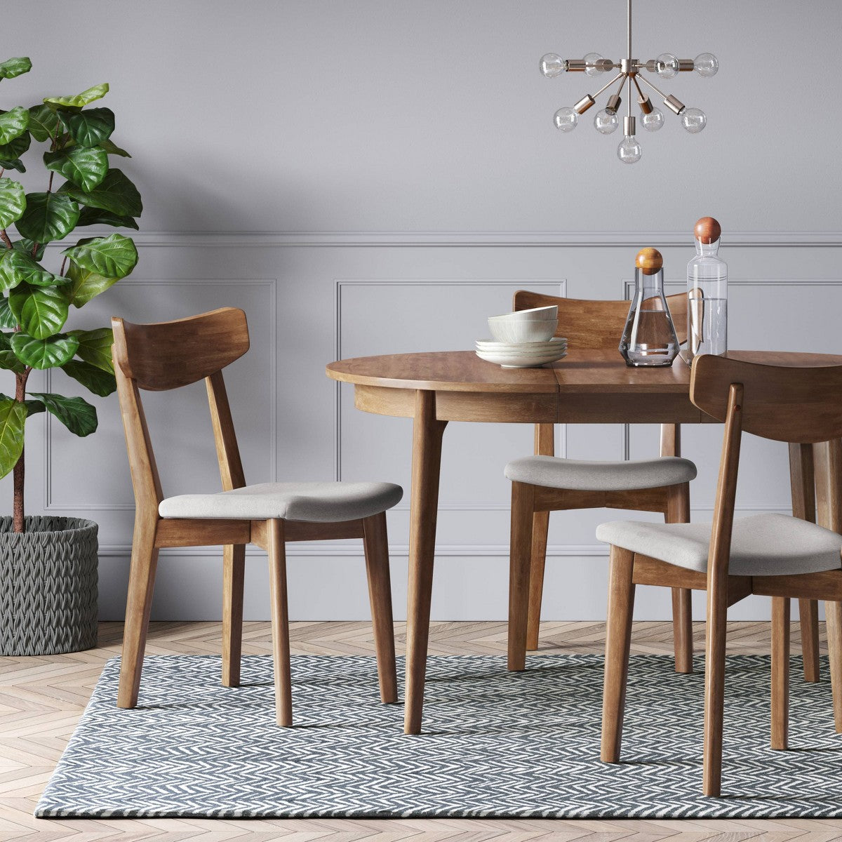 Astrid Mid-Century Round Extendable Dining Table Brown