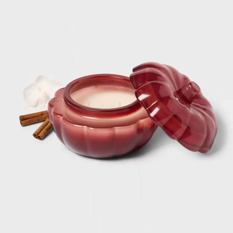 Lidded Glass Pumpkin Jar Candle Warm Cider & Cinnamon