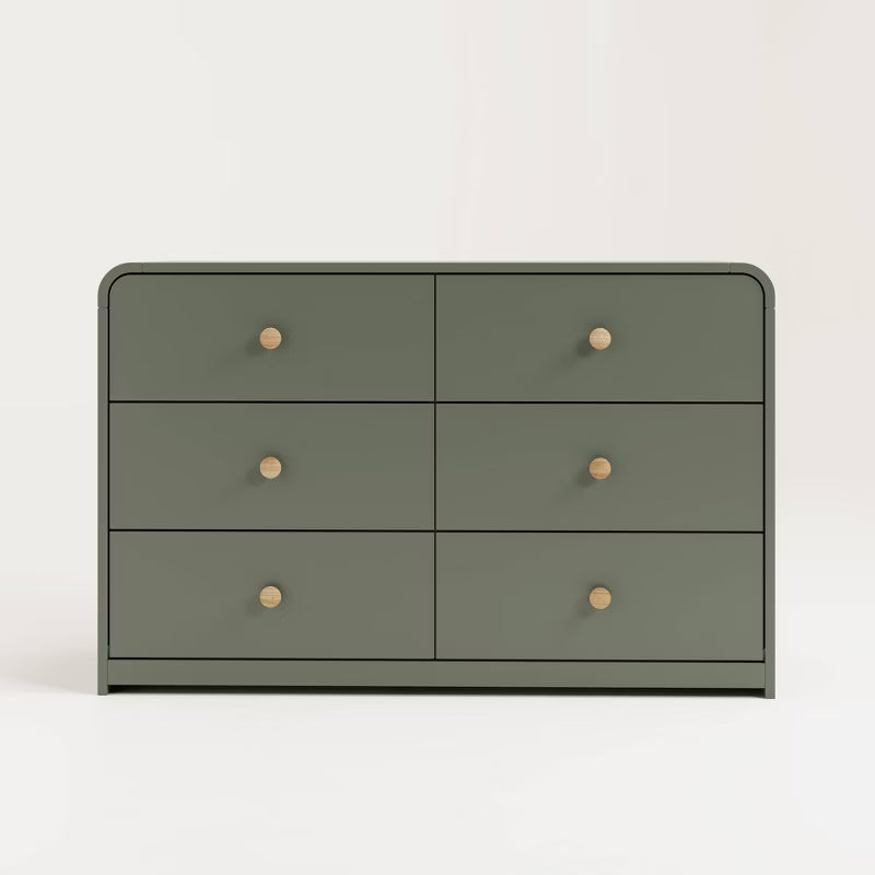 Green dresser with six drawers on a white background