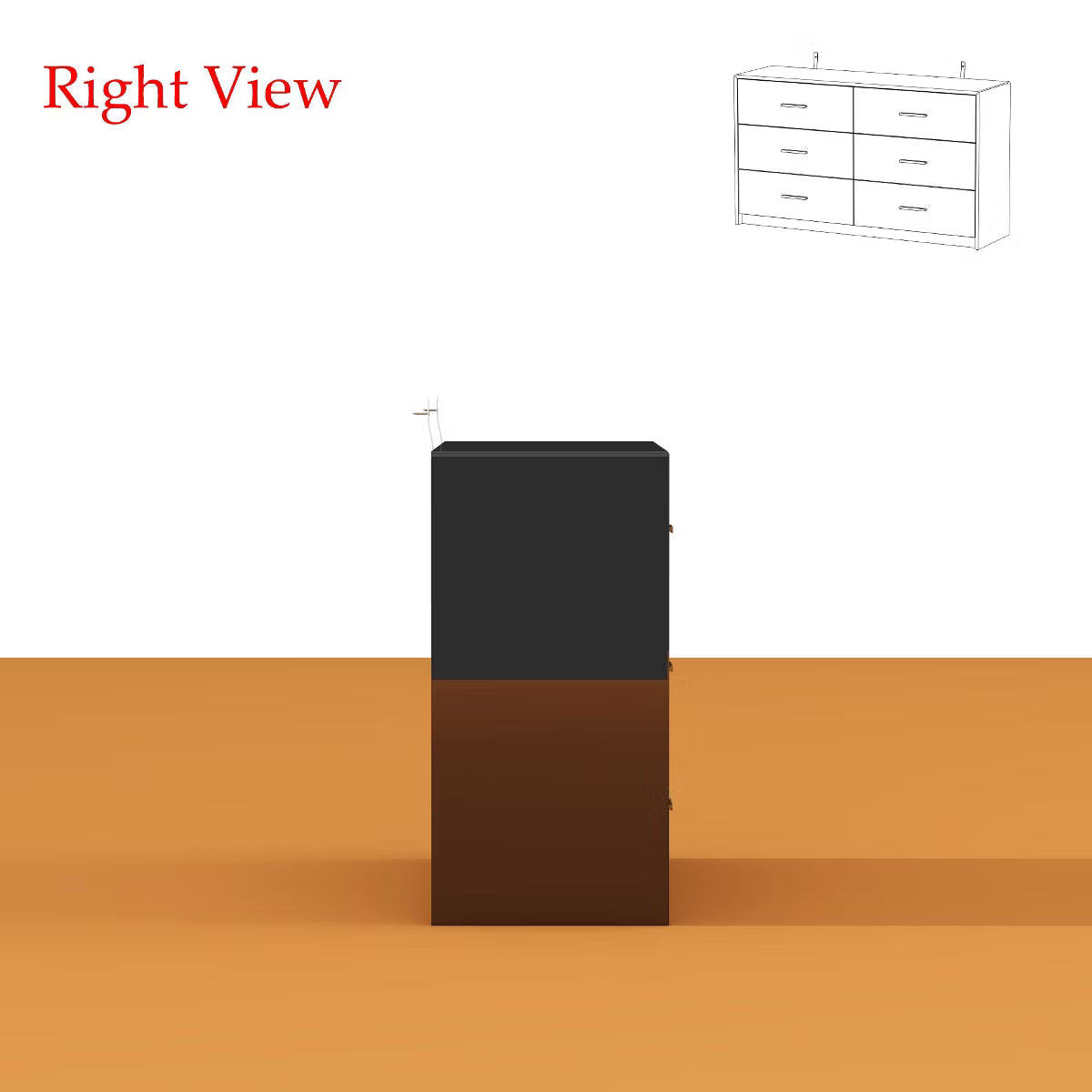 Black High Gloss Dresser With 6 Drawers and Form Base