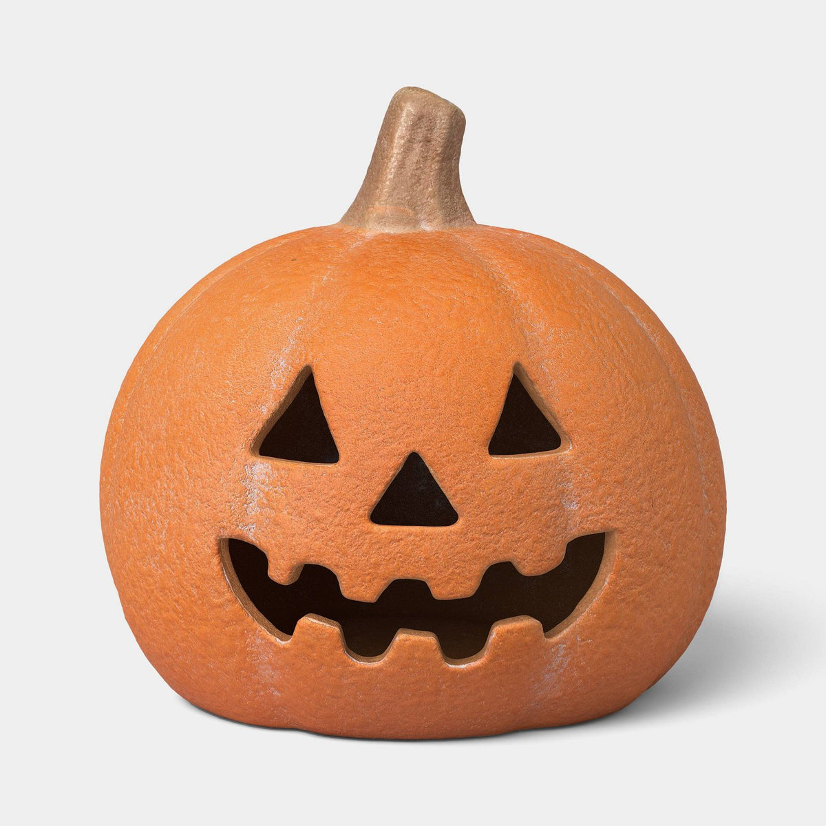 Small Terra Cotta Jack-O'-Lantern Sculpture, Orange - Halloween decor