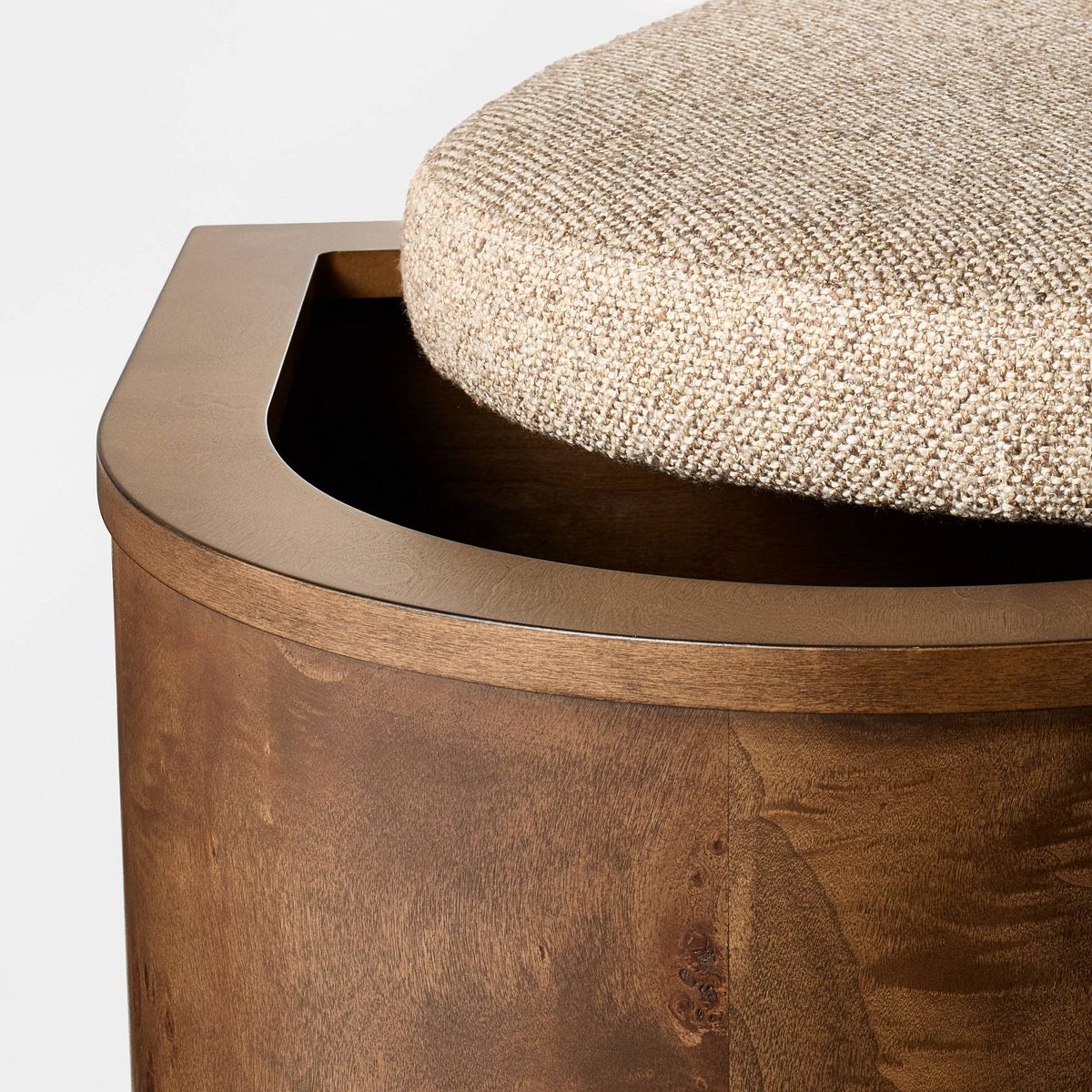 Burled Wood Upholstered Storage Ottoman Dark Brown - Threshold™