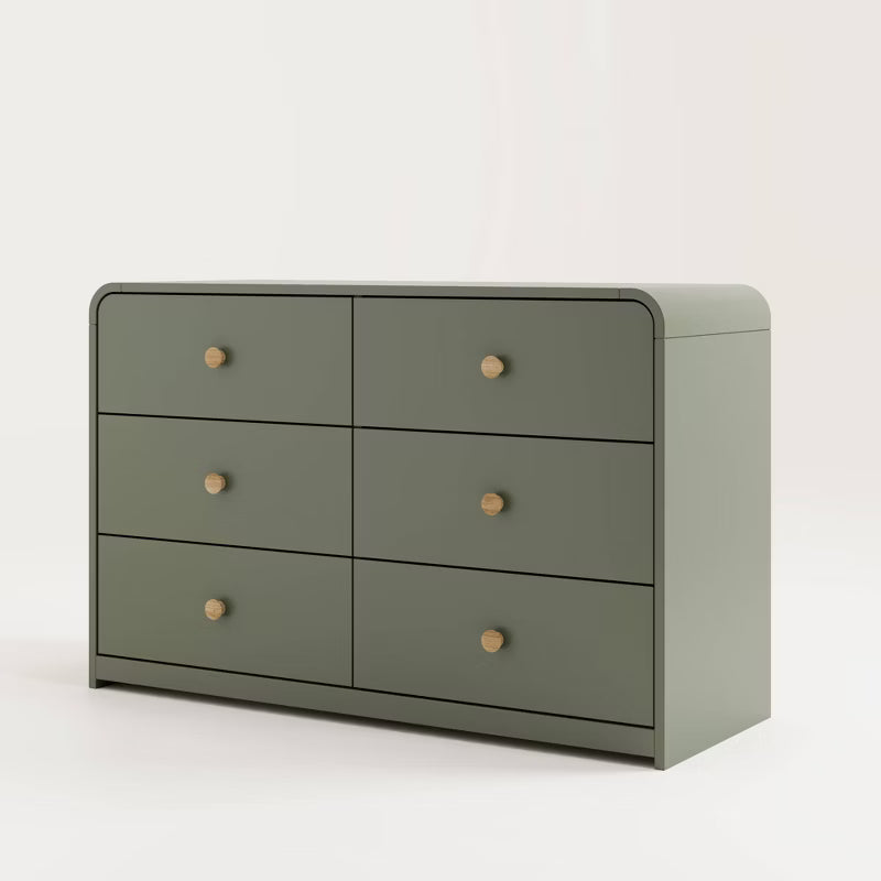 Green dresser with six drawers on a white background