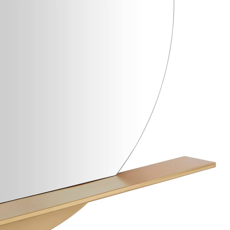 Metal 1 Shelf Wall Round Mirror Gold Large, Glam Style, No Assembly Required