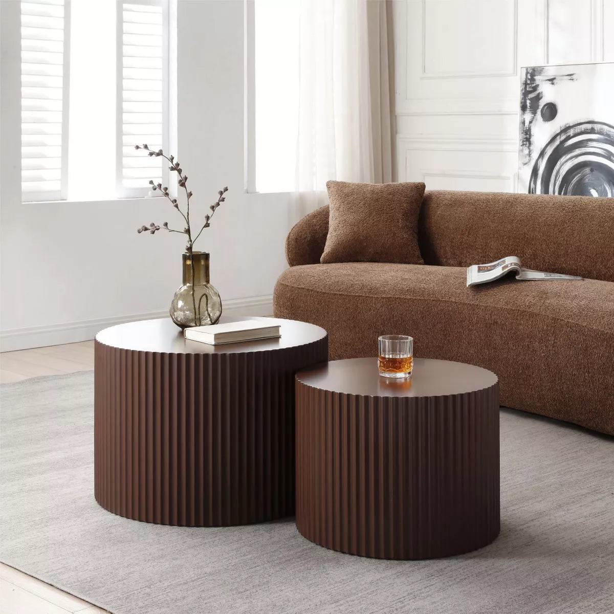 Two brown ribbed cylindrical objects on a white background brown