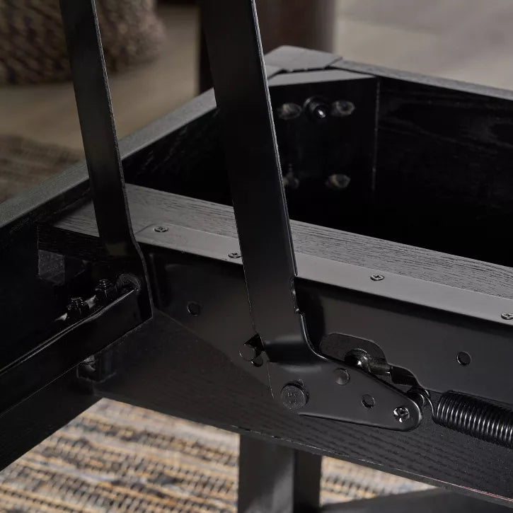 Close-up of a metal bracket on a piece of furniture with a blurred background