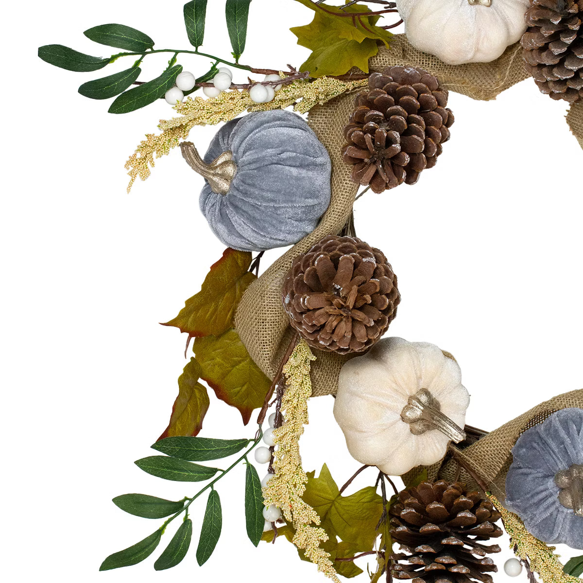 Pumpkins and Pinecones Artificial Burlap Fall Harvest Wreath