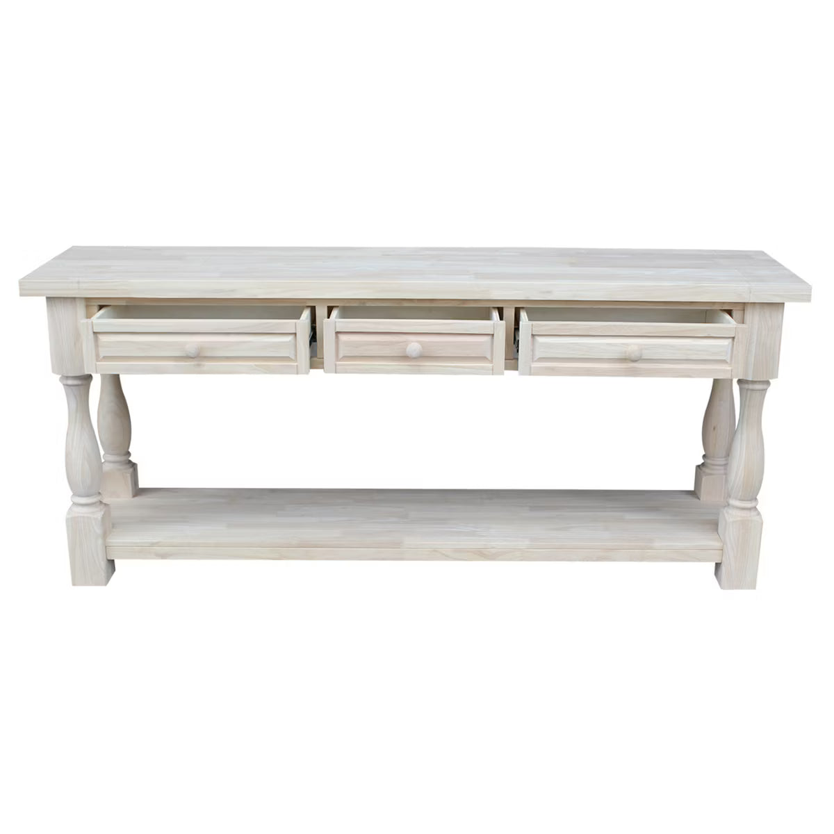 Tuscan Console Table - Unfinished - International Concepts: Solid Wood, Traditional Style, Parawood, 1 of 10"