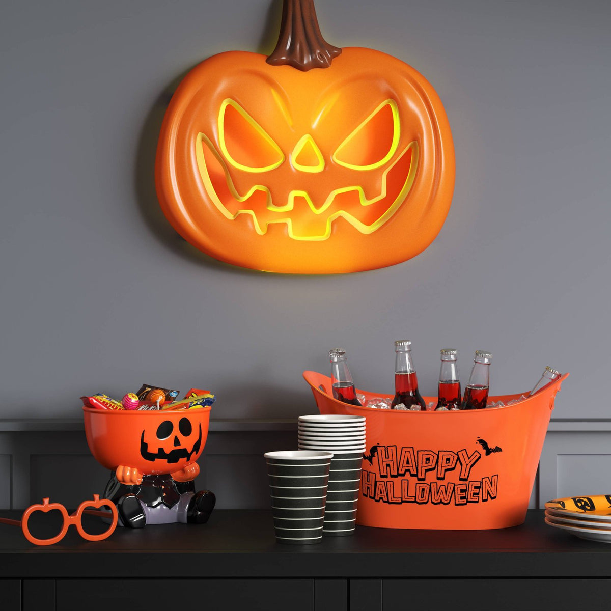 3L Plastic 'Happy Halloween' Beverage Tub Orange - image 2